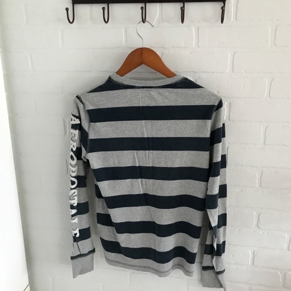 Aeropostale Men’s Tee Navy/gray Longsleeve Scoop neck Striped Varsity XS - Picture 3 of 4